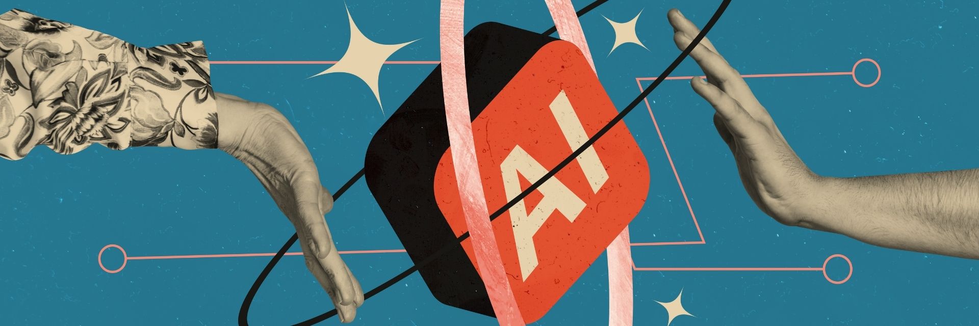 Hands wanted to touch ai sign in the dark blue background